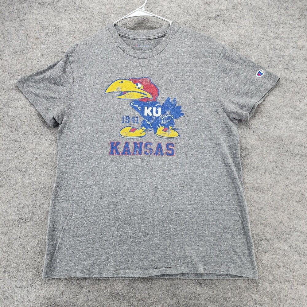 Kansas Jayhawks Shirt Womens Medium Champion Short Sleeve Gray
